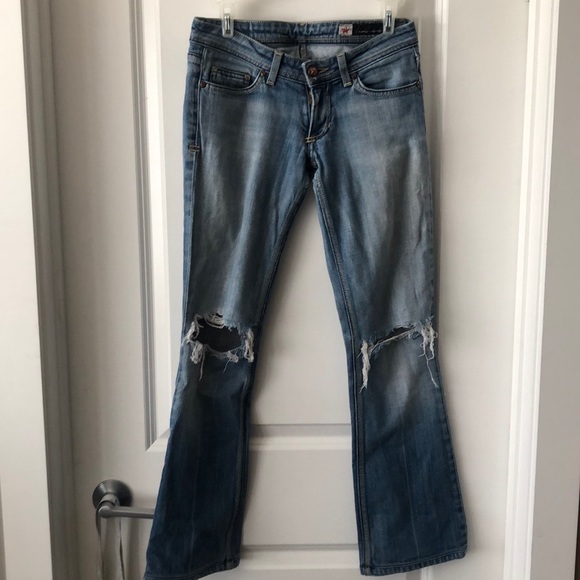 ⭐️SALE⭐️People’s Liberation Starburst Flare Distressed/Classy Ripped Knees 25 - Picture 4 of 5